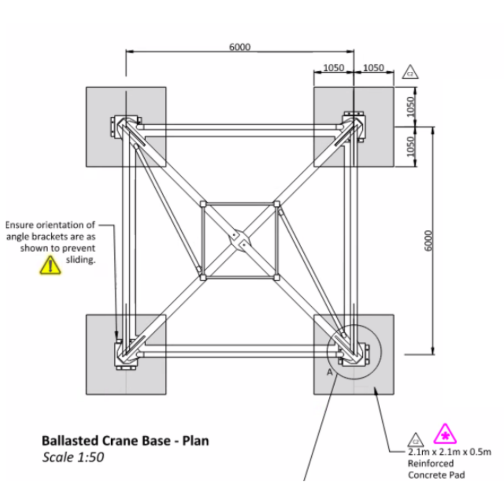 CAD drawing of a ballasted tower crane foundation design