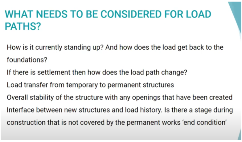 Powerpoint slide grab of different things to consider for load paths